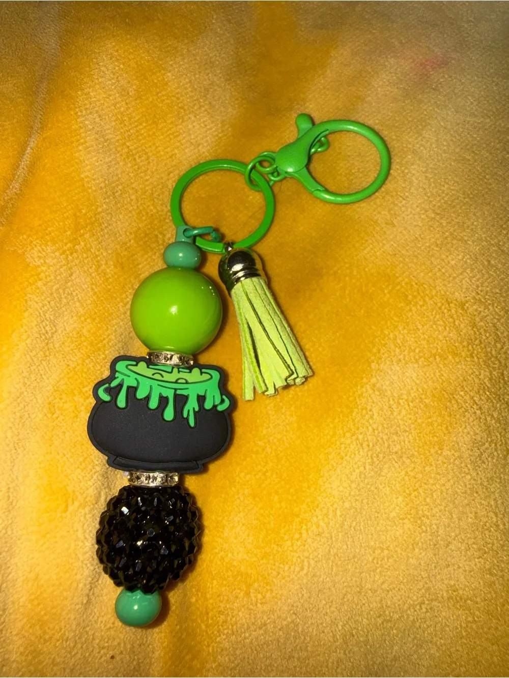 Neon Green Cauldron Tassel Key & Card Holder Charm